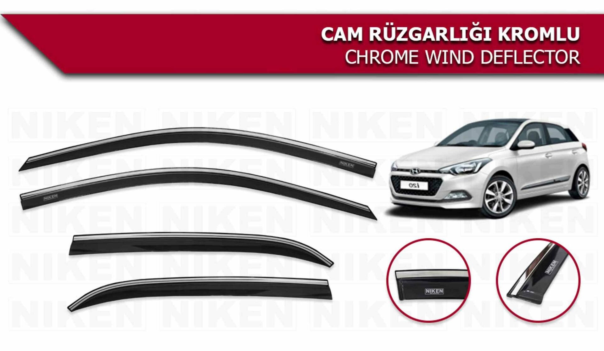 Hyundai i20 Kromlu Cam Rüzgarlığı Niken 2015-2020 arası modeller uyumlu