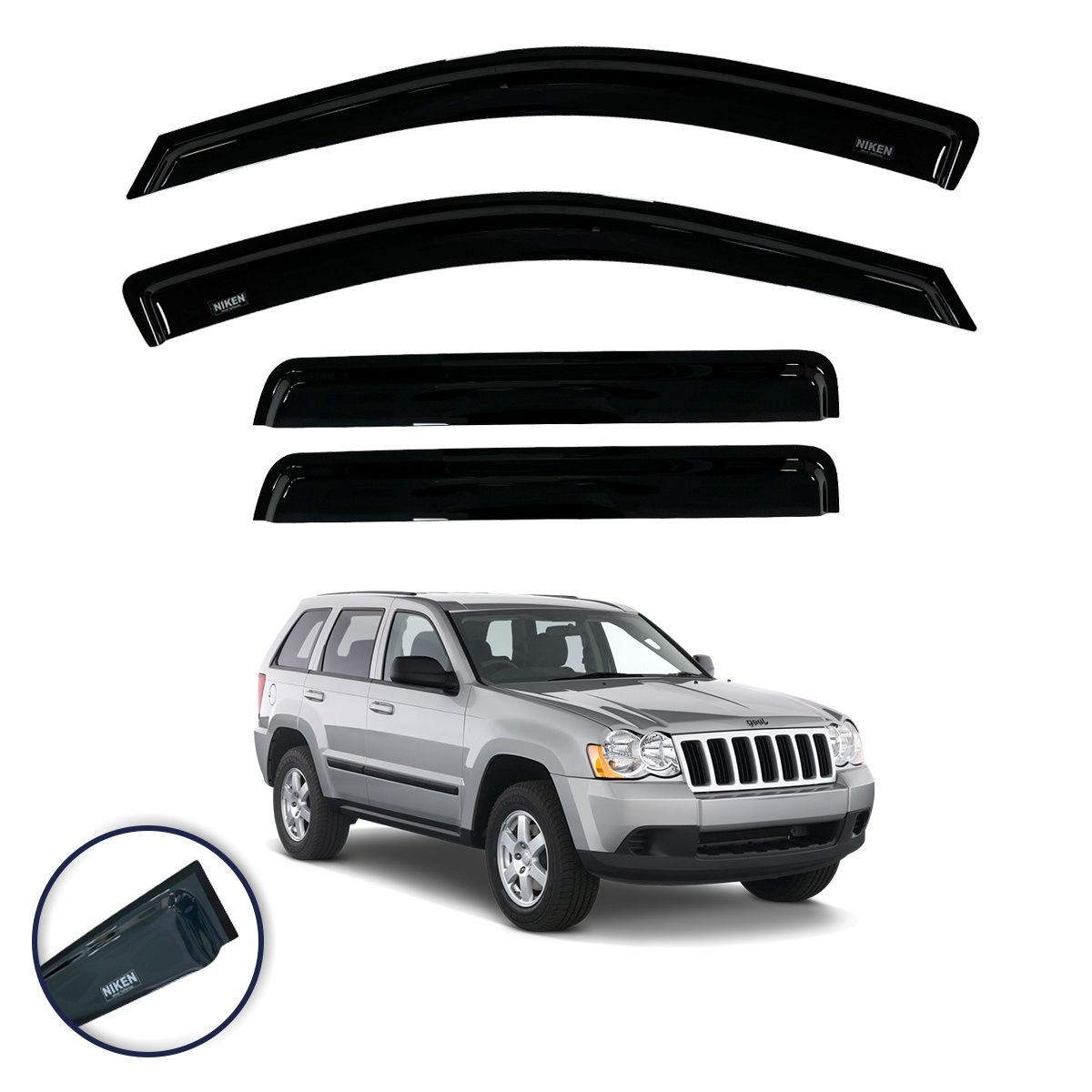 Jeep Grand Cherokee WK Cam Rüzgarlığı 4'lü 2005-2010 Niken (Kromsuz model)