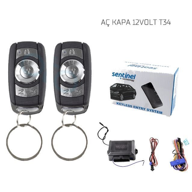 Oto açma kapama sistemi uzaktan kumandalı 12v T34 Sentinel