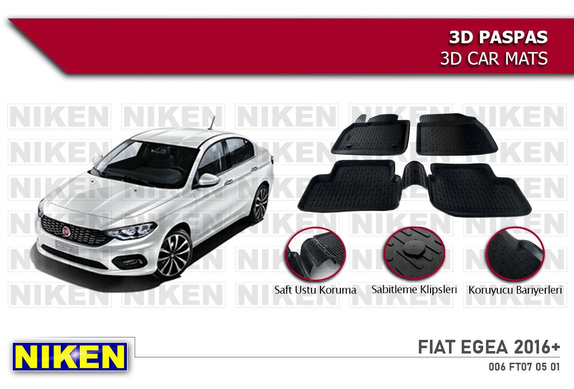 Fiat Egea Havuzlu 3D Paspas Niken Siyah 2016+ Sonrası