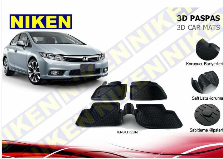 Honda Civic fb7 Havuzlu 3D Paspas Niken Siyah 2012-2016 Arası