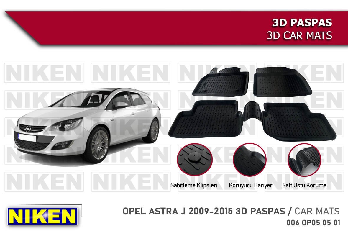 Opel Astra J Havuzlu 3D Paspas Niken Siyah 2009-2015 Arası