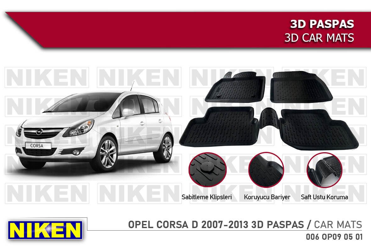 Opel Corsa D Havuzlu 3D Paspas Niken Siyah 2007-2013 Arası