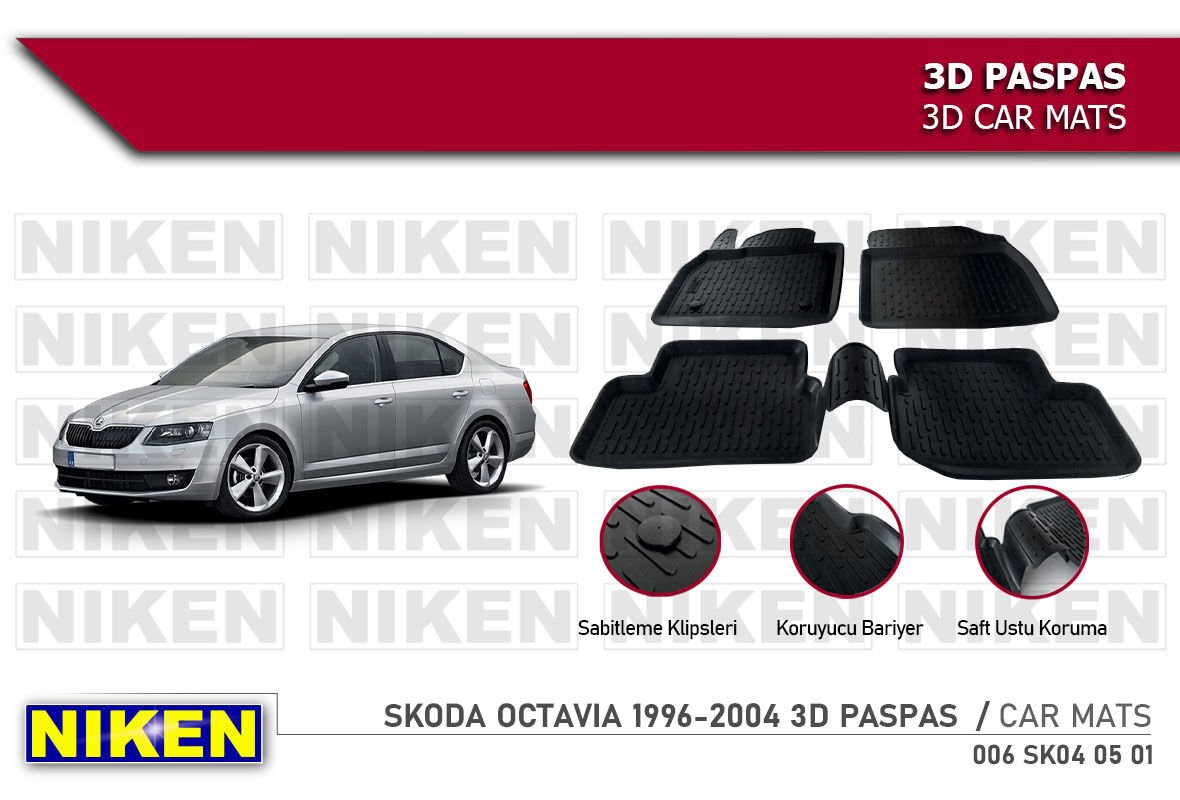 Skoda Octavia Havuzlu 3D Paspas Niken Siyah 1996-2004 Arası