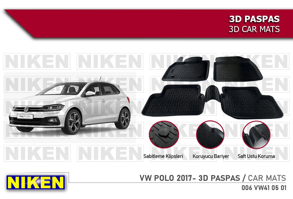 Volkswagen Polo Havuzlu 3D Paspas Niken Siyah 2017+ Sonrası