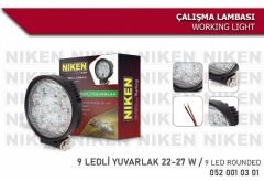 Led çalışma lambası pro 9 ledli off road sis lambası yuvarlak tip Niken