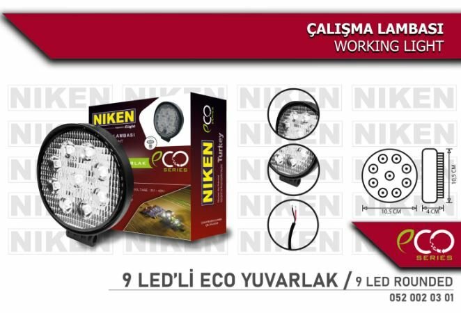 Led çalışma lambası pro 9 ledli off road sis lambası yuvarlak tip Niken