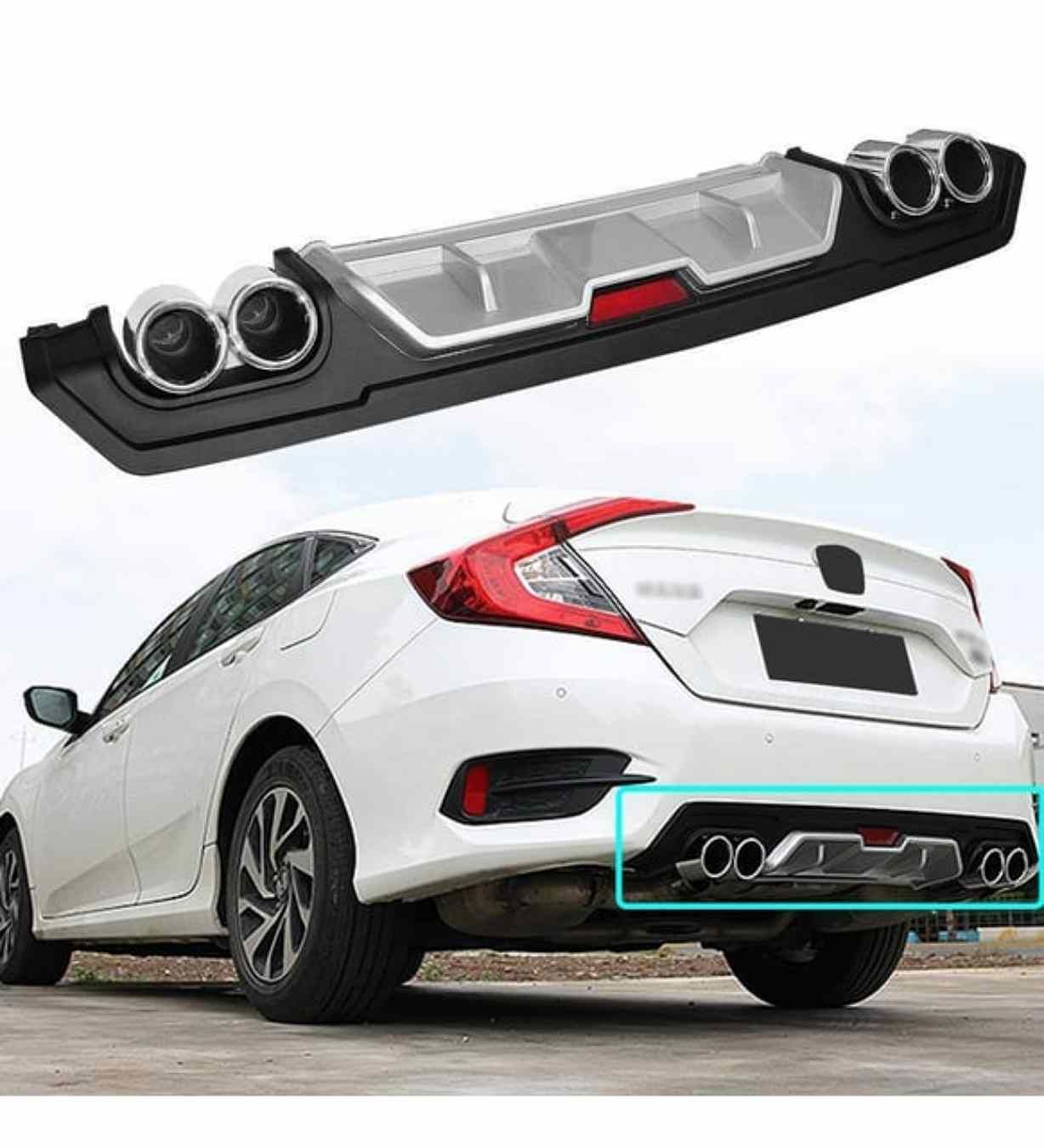 Honda Civic Fc5 4 eksoz görünümlü difüzör gri 2016-2019 arası modeller
