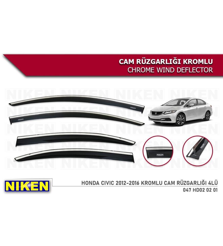 Honda civic fb7 Kromlu Cam Rüzgarlığı Niken 2012-2016 arası kasalara uyumlu