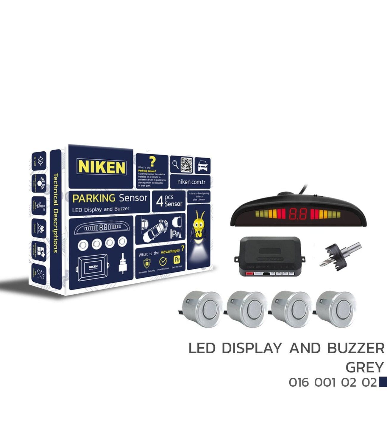 Park sensörü led ekranlı-ses ikazlı gri oem Tüm modellere uyumlu Niken