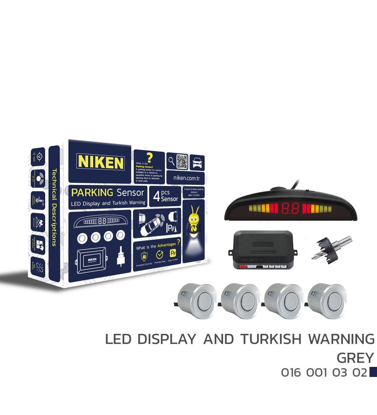 Park sensörü led ekranlı-türkçe sesli gri Tüm modellere uyumlu Niken