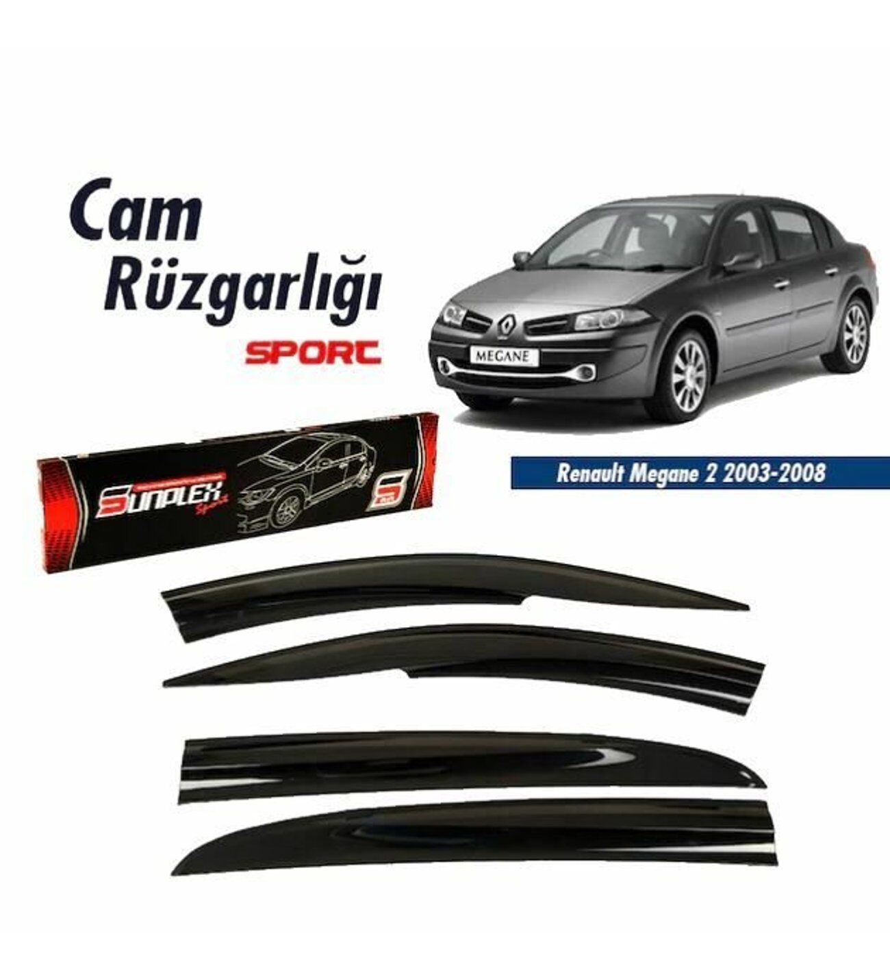 Renault Megane 2 sedan Mugen Cam Rüzgarlığı 2003-2008 arası 4'lü Sunplex
