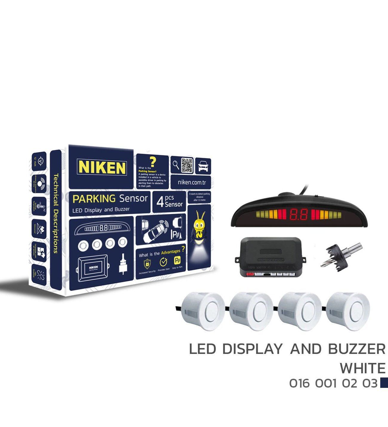 Park sensörü led ekranlı-ses ikazlı beyaz oem Tüm modellere uyumlu Niken