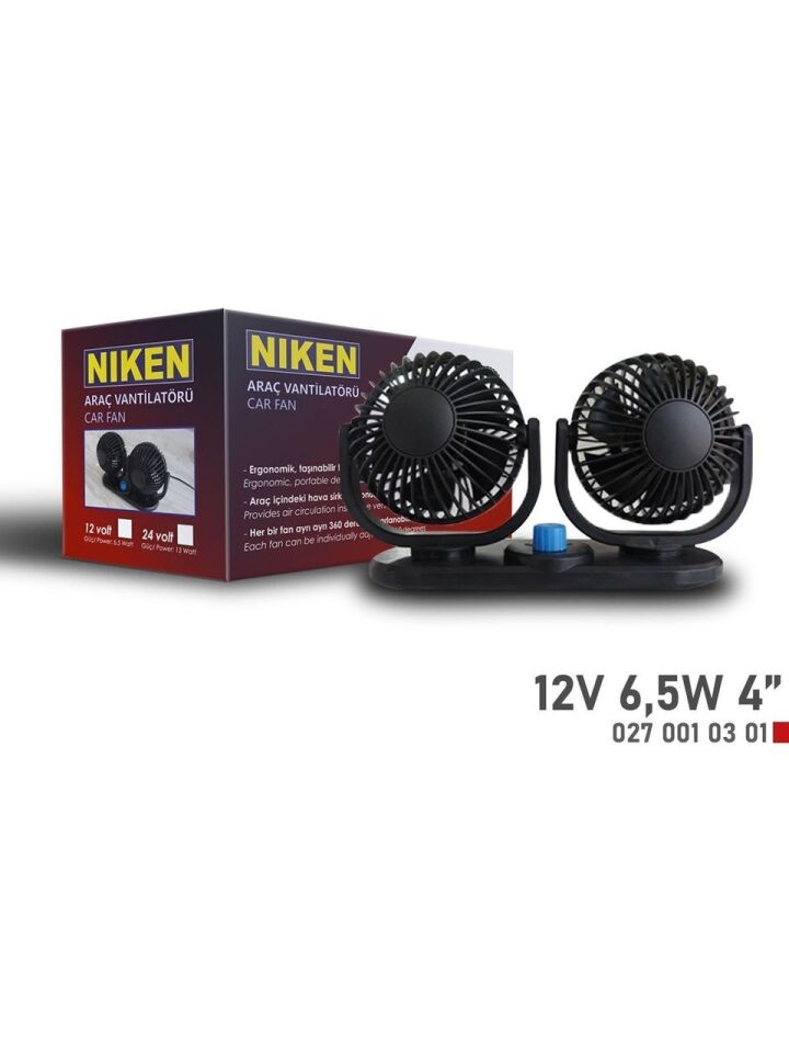 Araç Içi Vantilatör Küçük Çift Başlı 12v 4 inç Üniversal Niken
