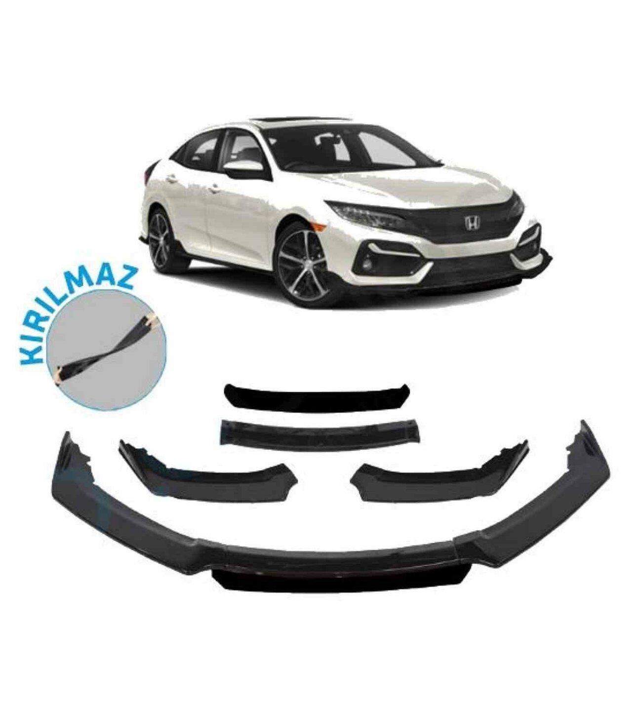 Honda Civic Fc5 uyumlu ön tampon altı lip 4 parça kulaklı pianoblack 2016 sonrası