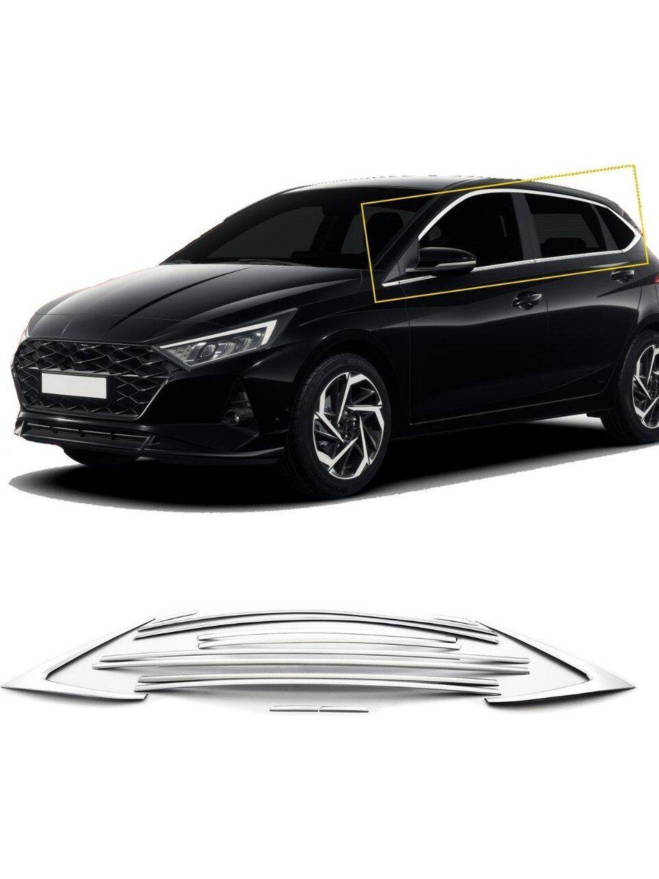 Hyundai i20 Krom Cam Çerçevesi 14 Parça TamTur 2020+ Uyumlu
