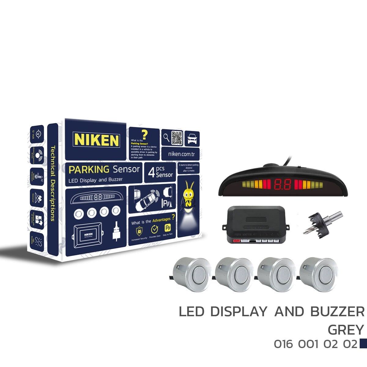Park sensörü led ekranlı-ses ikazlı gri oem Tüm modellere uyumlu Niken
