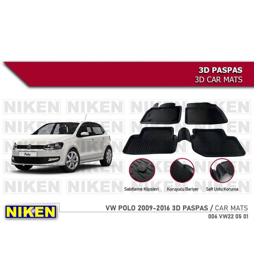 Volkswagen Polo 6r Havuzlu 3D Paspas Niken Siyah 2009-2016 Arası