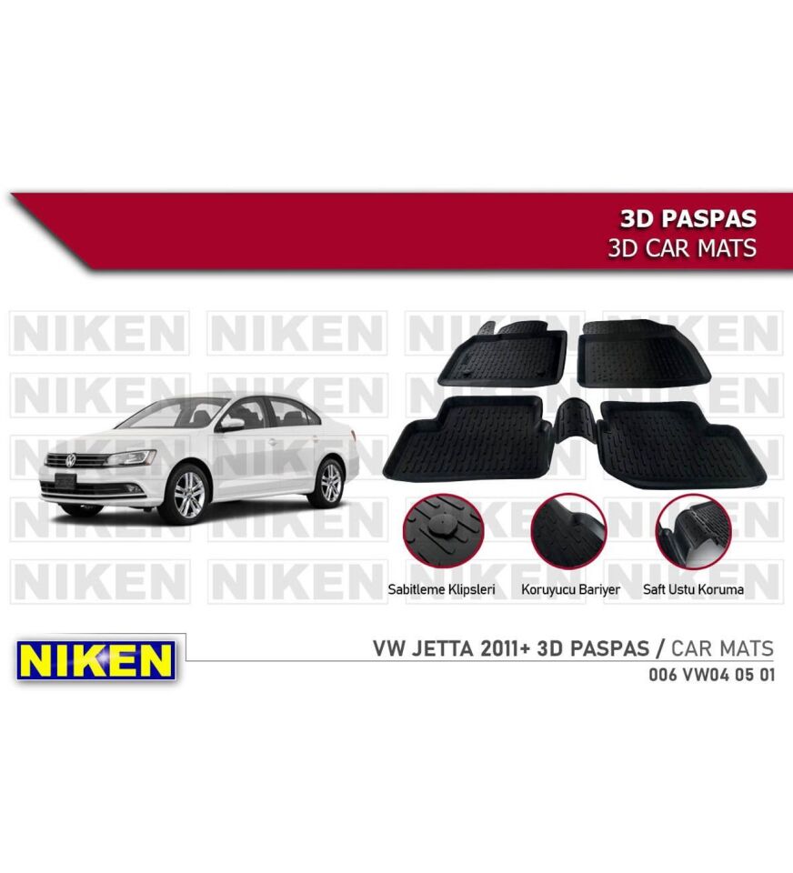 Volkswagen Jetta Havuzlu 3D Paspas Niken Siyah 2011+ Sonrası