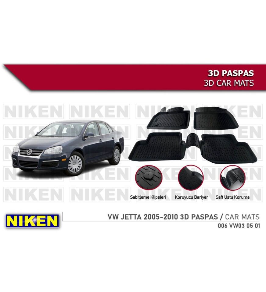 Volkswagen Jetta Havuzlu 3D Paspas Niken Siyah 2004-2010 Arası