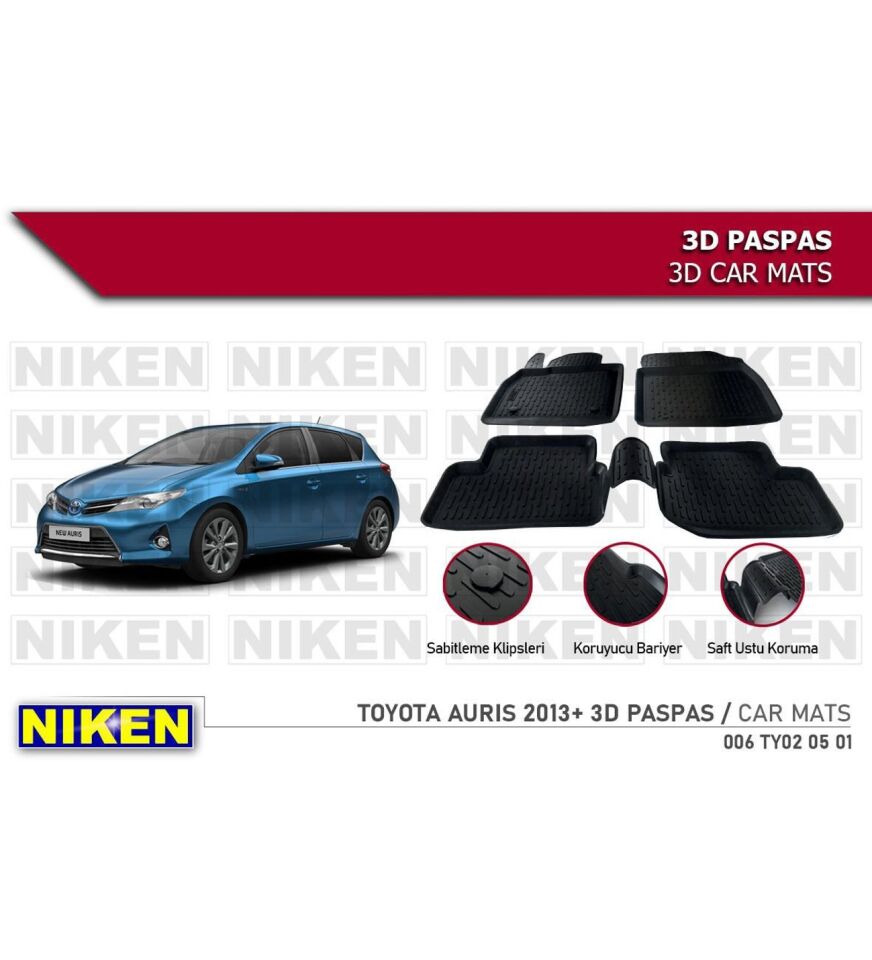 Toyota Auris Havuzlu 3D Paspas Niken Siyah 2013+ Sonrası