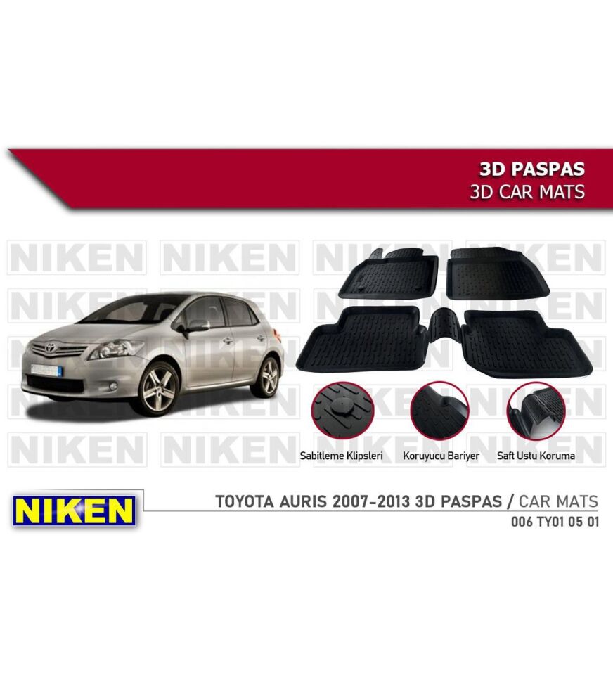 Toyota Auris Havuzlu 3D Paspas Niken Siyah 2007-2013 Arası