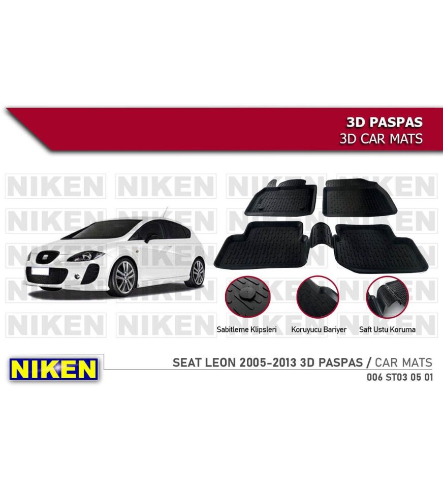 Seat Leon Havuzlu 3D Paspas Niken Siyah 2005-2012 Arası