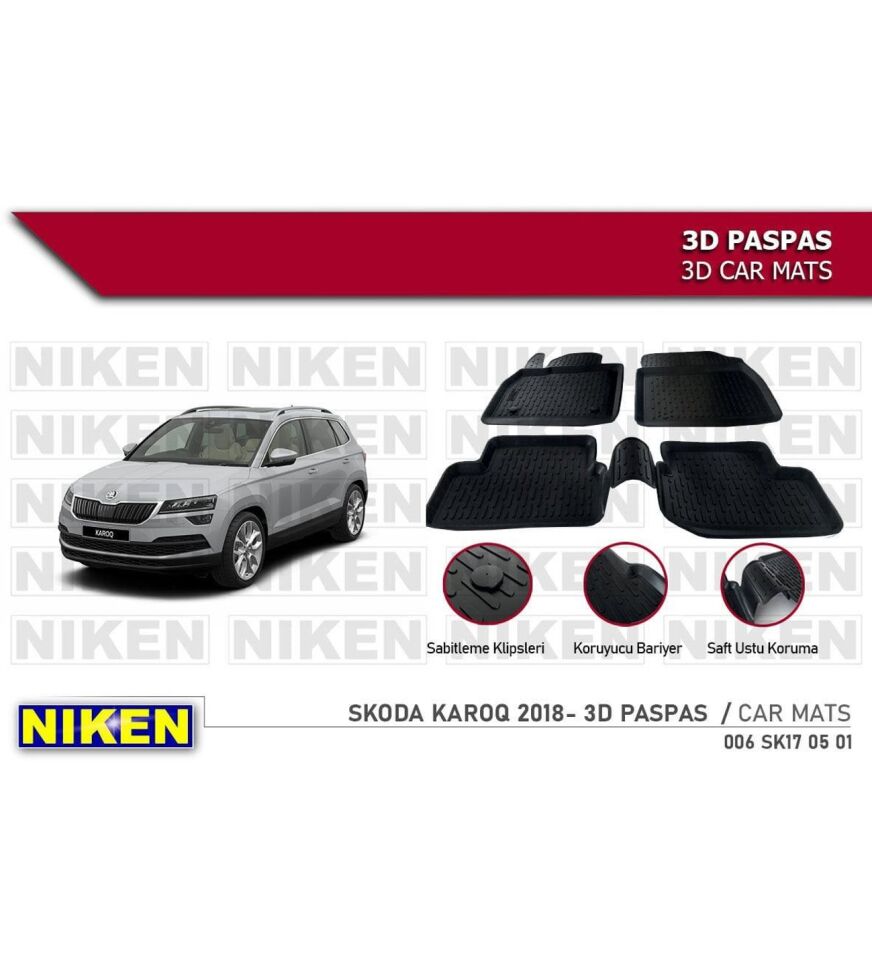 Skoda Karoq Havuzlu 3D Paspas Niken Siyah 2018+ Sonrası