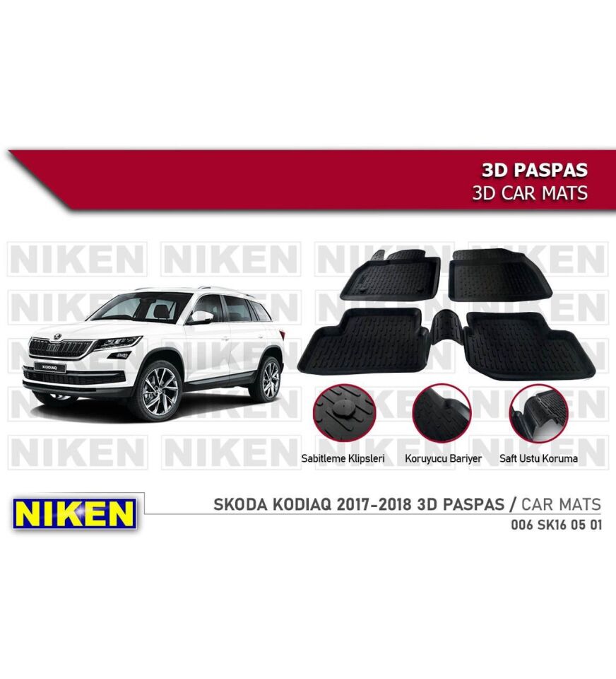 Skoda Kodiaq Havuzlu 3D Paspas Niken Siyah 2017+ Sonrası