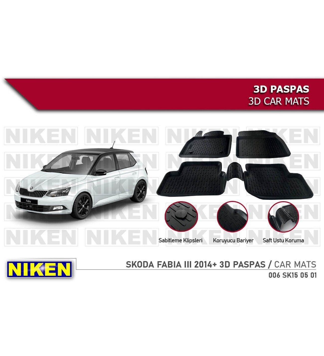 Skoda Fabia 3 Havuzlu 3D Paspas Niken Siyah 2014+ Sonrası