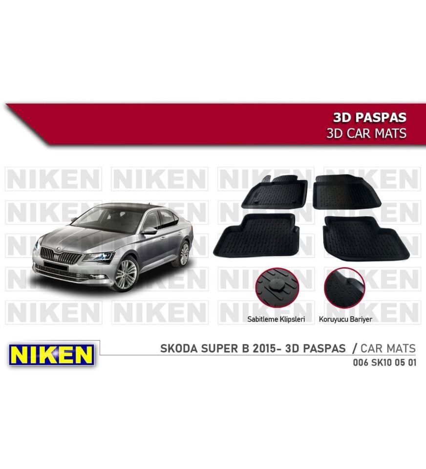 Skoda SuperB Havuzlu 3D Paspas Niken Siyah 2015+ Sonrası