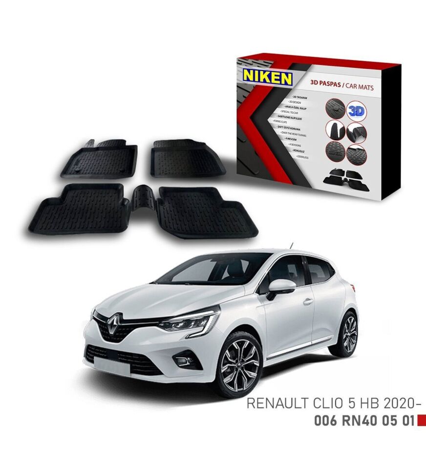 Renault Clio 5 Havuzlu 3D Paspas Niken Siyah 2020+ Sonrası
