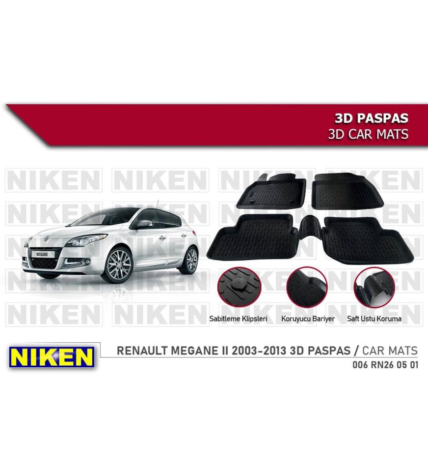 Renault Megane 2 Havuzlu 3D Paspas Niken Siyah 2003-2013 Arası