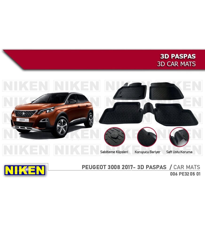 Peugeot 3008 Havuzlu 3D Paspas Niken Siyah 2016+ Sonrası