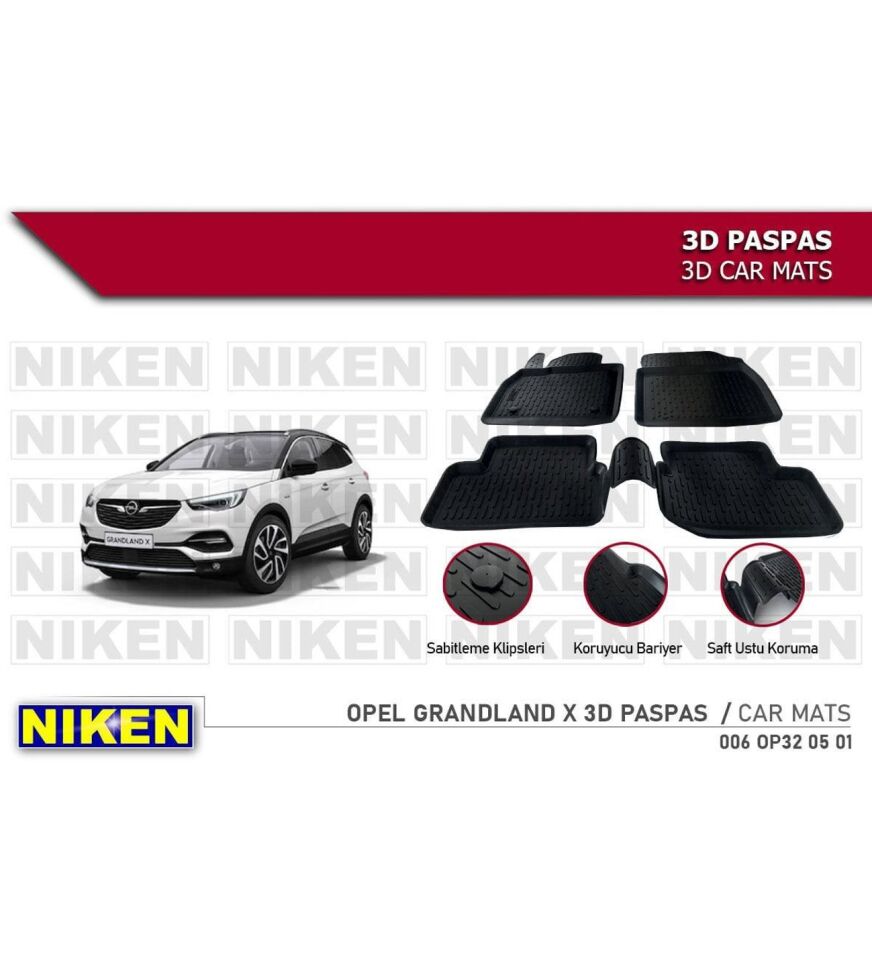 Opel Grandland X Havuzlu 3D Paspas Niken Siyah 2017+ Sonrası