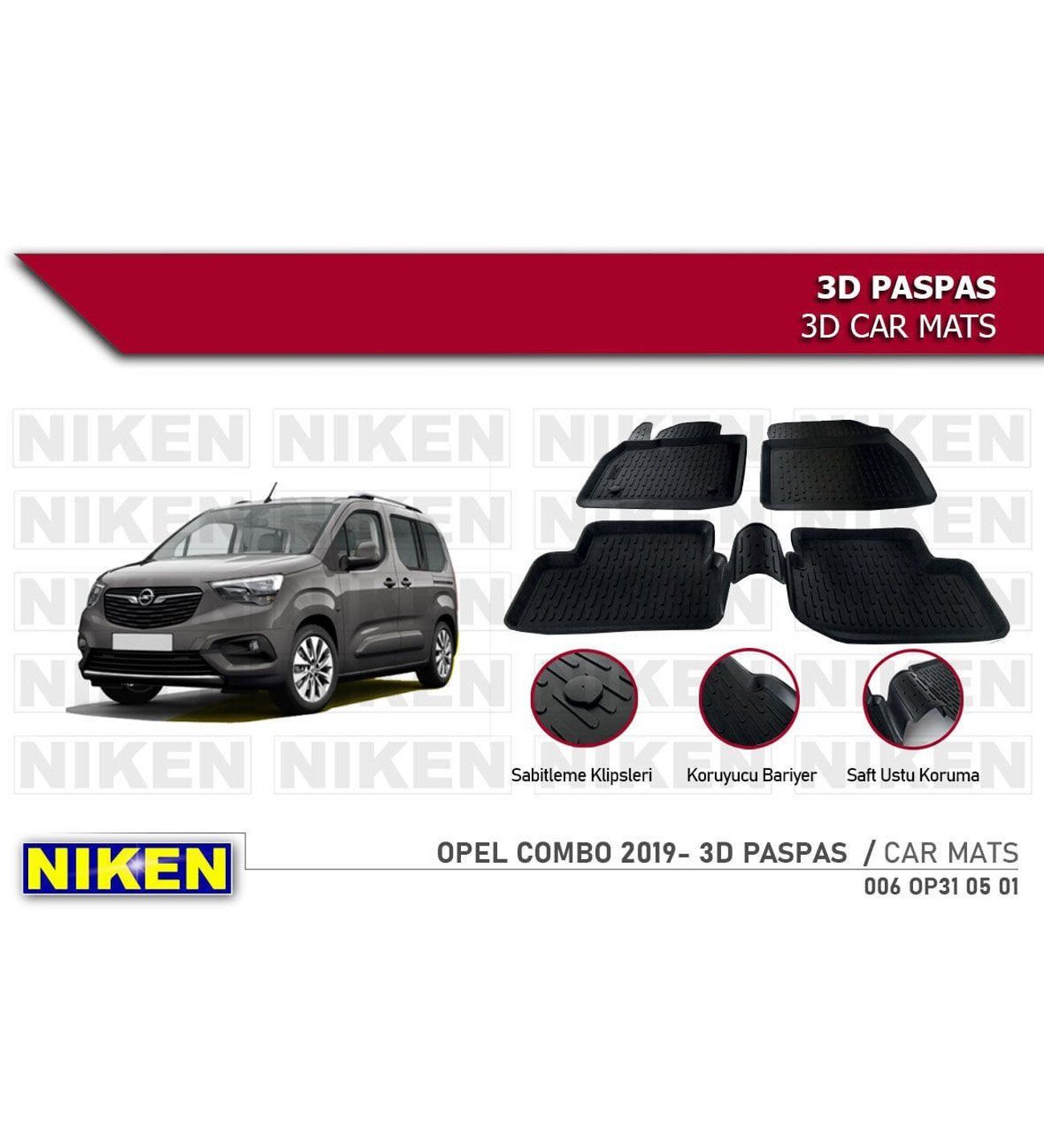 Opel Combo Havuzlu 3D Paspas Niken Siyah 2019+ Sonrası