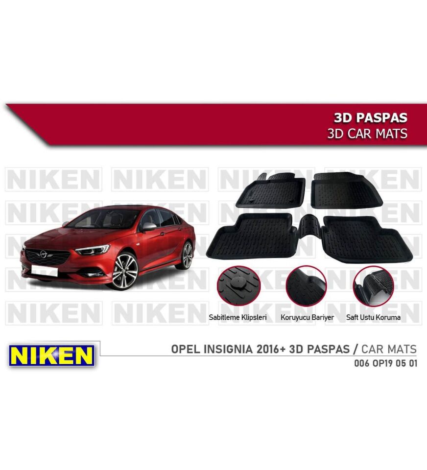 Opel insignia Havuzlu 3D Paspas Niken Siyah 2016+ Sonrası