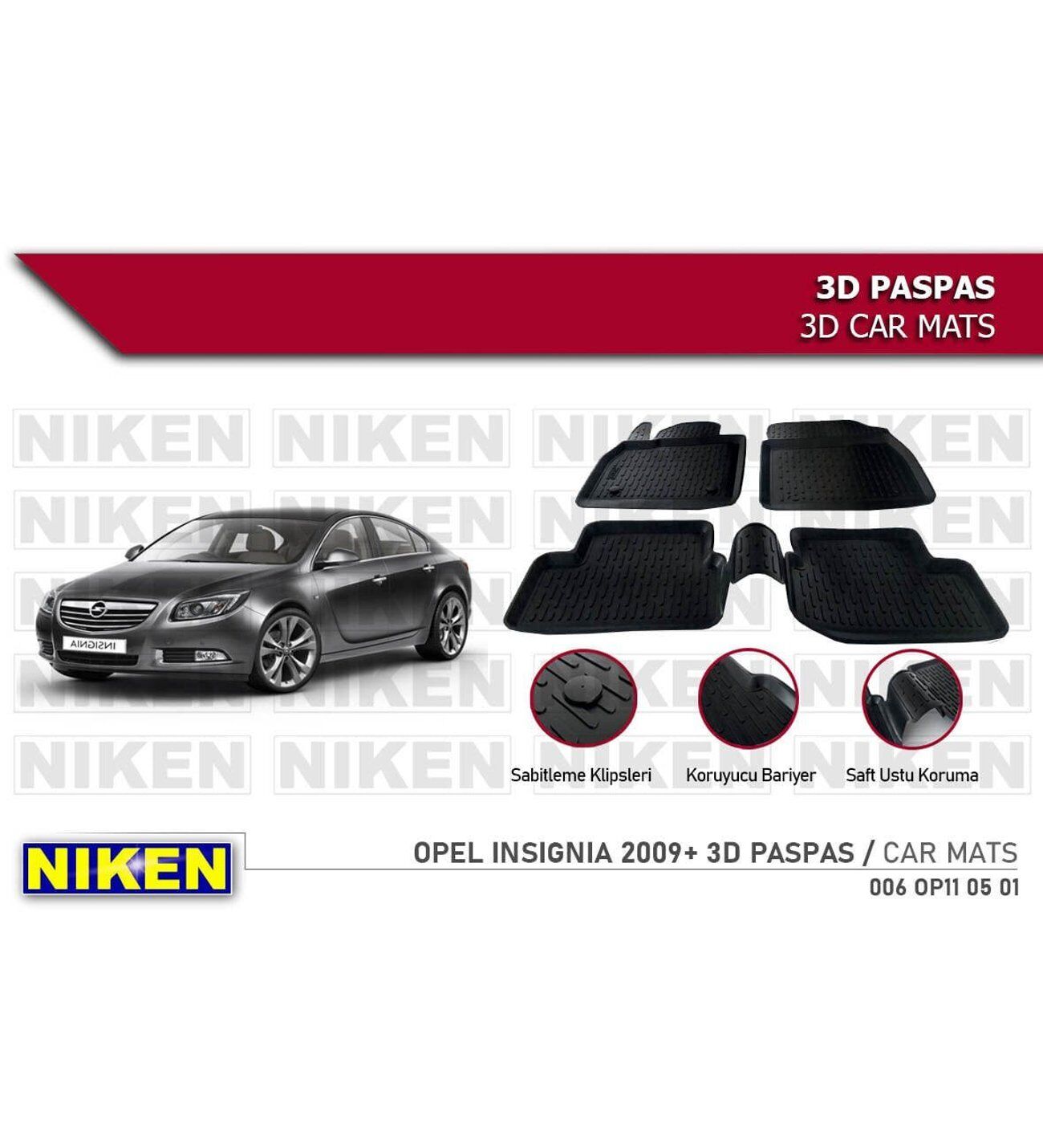 Opel insignia Havuzlu 3D Paspas Niken Siyah 2009-2017 Arası