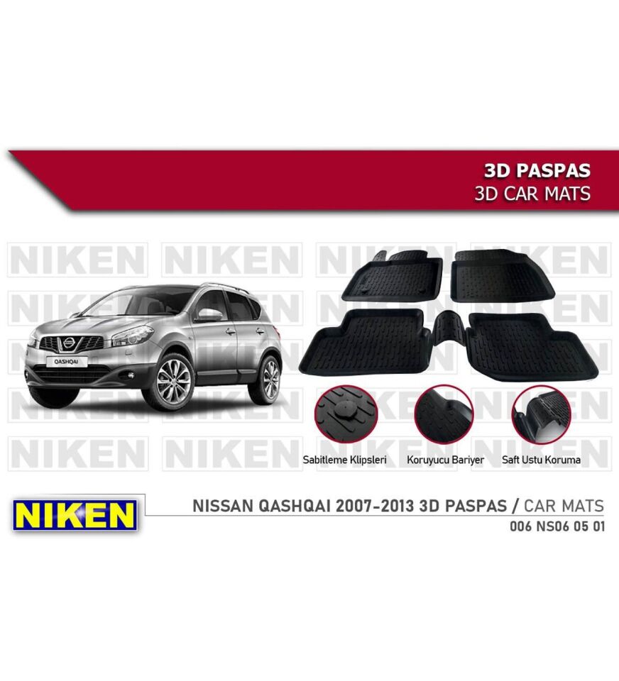 Nissan Qashqai Havuzlu 3D Paspas Niken Siyah 2007-2013 Arası