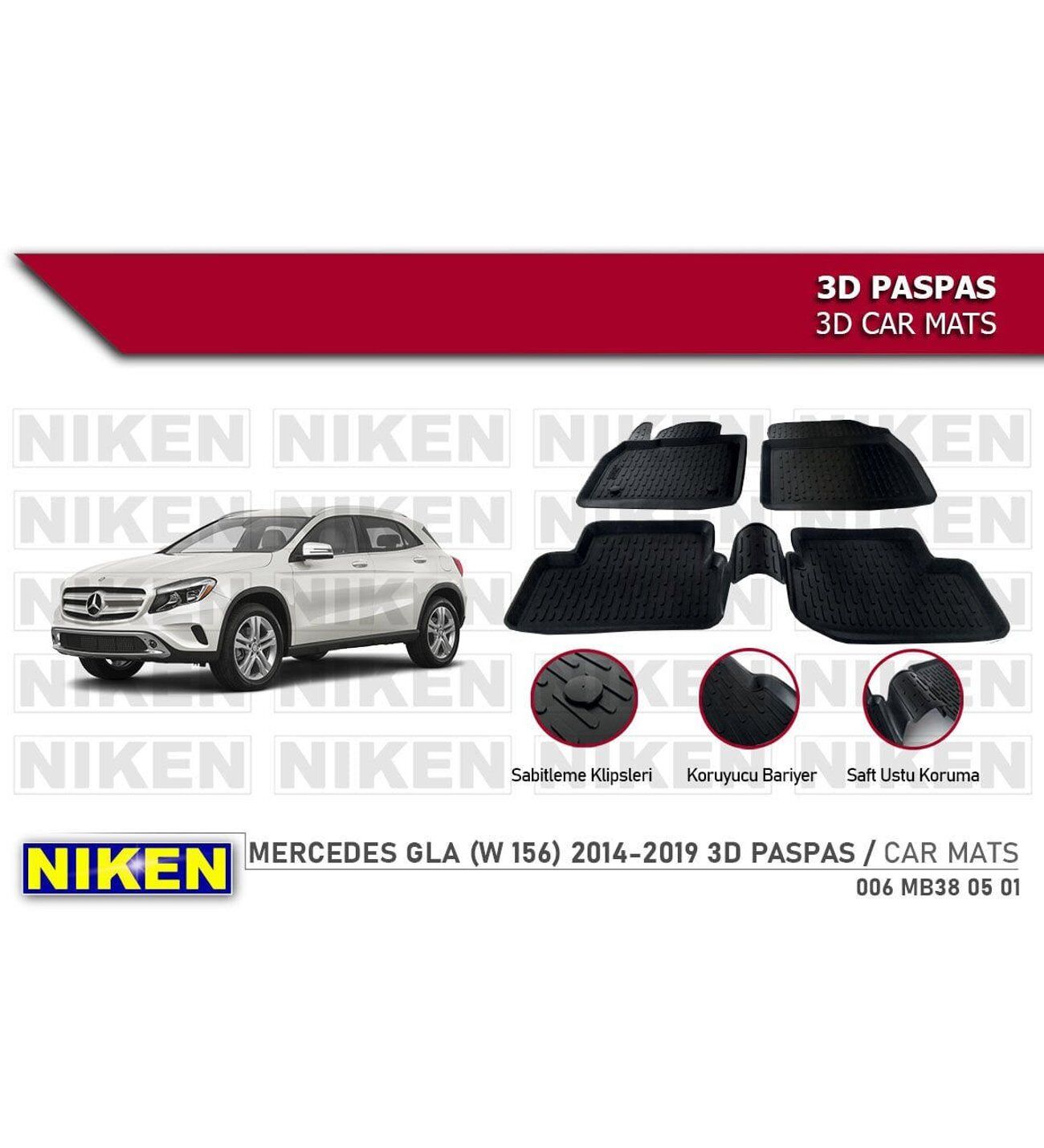 Mercedes Gla (w156) Havuzlu 3D Paspas Niken Siyah 2014-2019 Arası