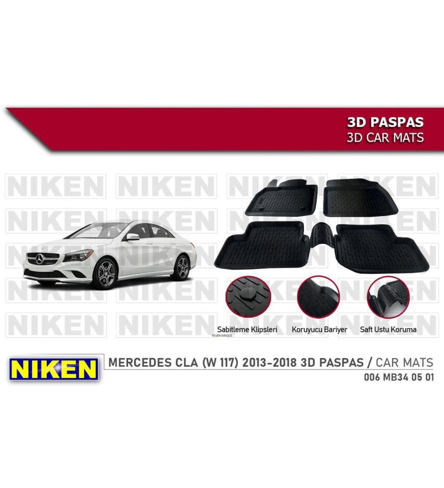 Mercedes cla (w117) Havuzlu 3D Paspas Niken Siyah 2013-2018 Sonrası
