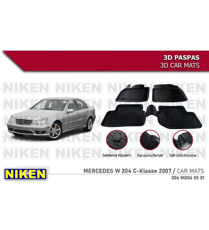 Mercedes C serisi w204 Havuzlu 3D Paspas Niken Siyah 2007 Sonrası