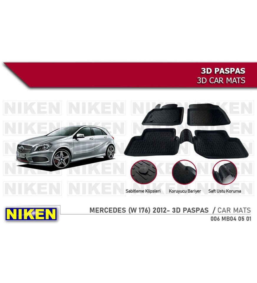Mercedes A serisi w176 Havuzlu 3D Paspas Niken Siyah 2012+ Sonrası