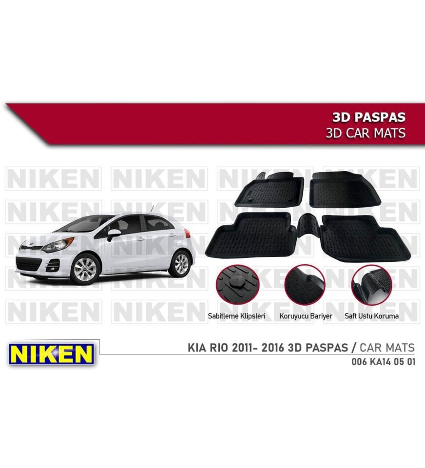 Kia Rio Havuzlu 3D Paspas Niken Siyah 2011-2016 Arası