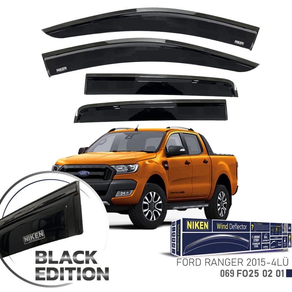 Ford Ranger Cam Rüzgarlığı Siyah Kromlu 2015+ Sonrası BlackEdition