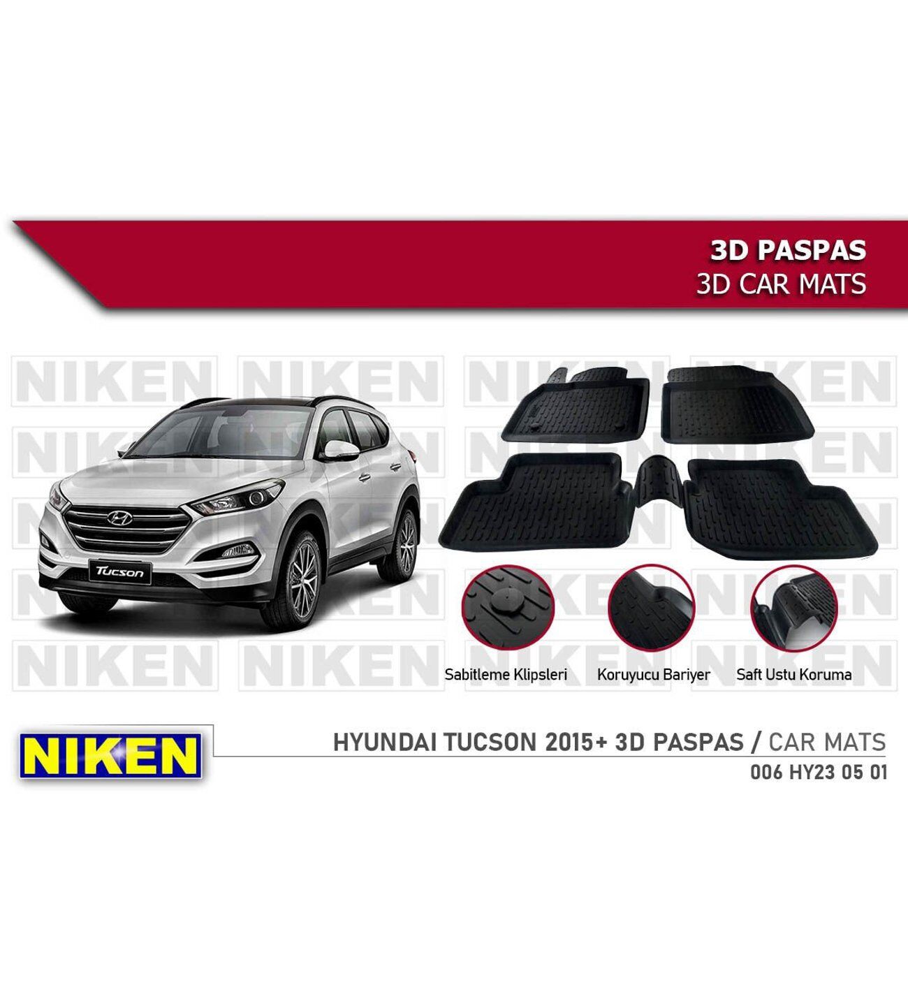 Hyundai Tucson Havuzlu 3D Paspas Niken Siyah 2015 Sonrası
