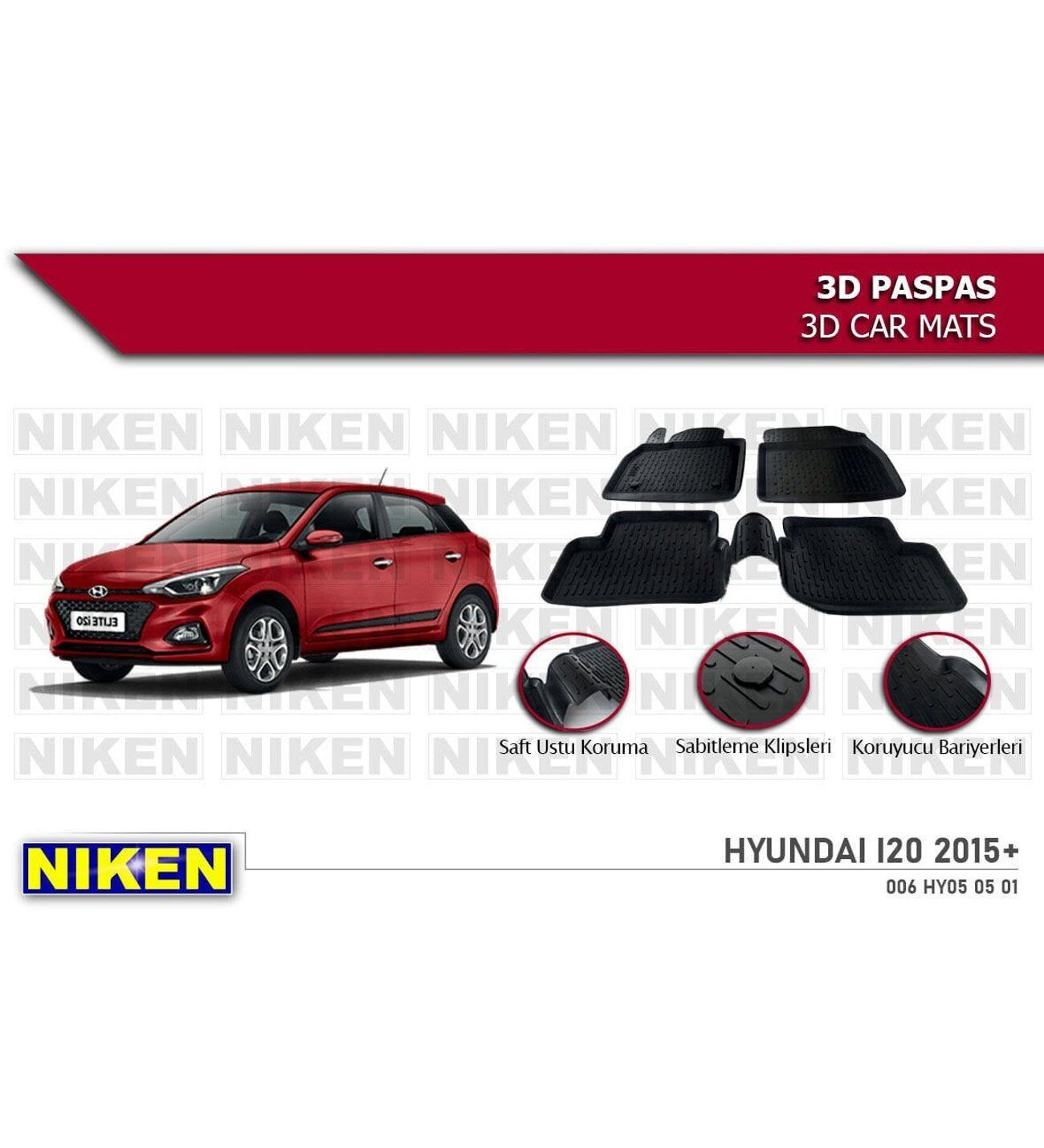 Hyundai i20 Havuzlu 3D Paspas Niken Siyah 2015-Sonrası