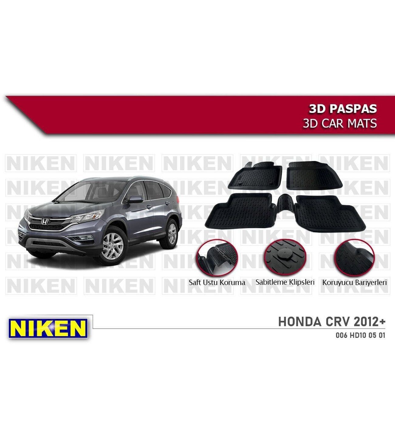 Honda Crv Havuzlu 3D Paspas Niken Siyah 2012-Sonrası