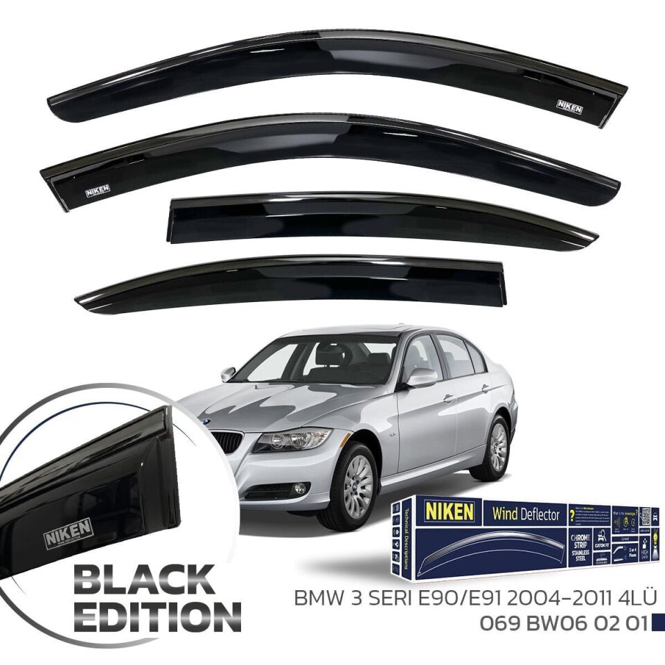 Bmw 3 Serisi E90 Cam Rüzgarlığı Siyah Kromlu 2005-2012 Arası Uyumlu BlackEdition