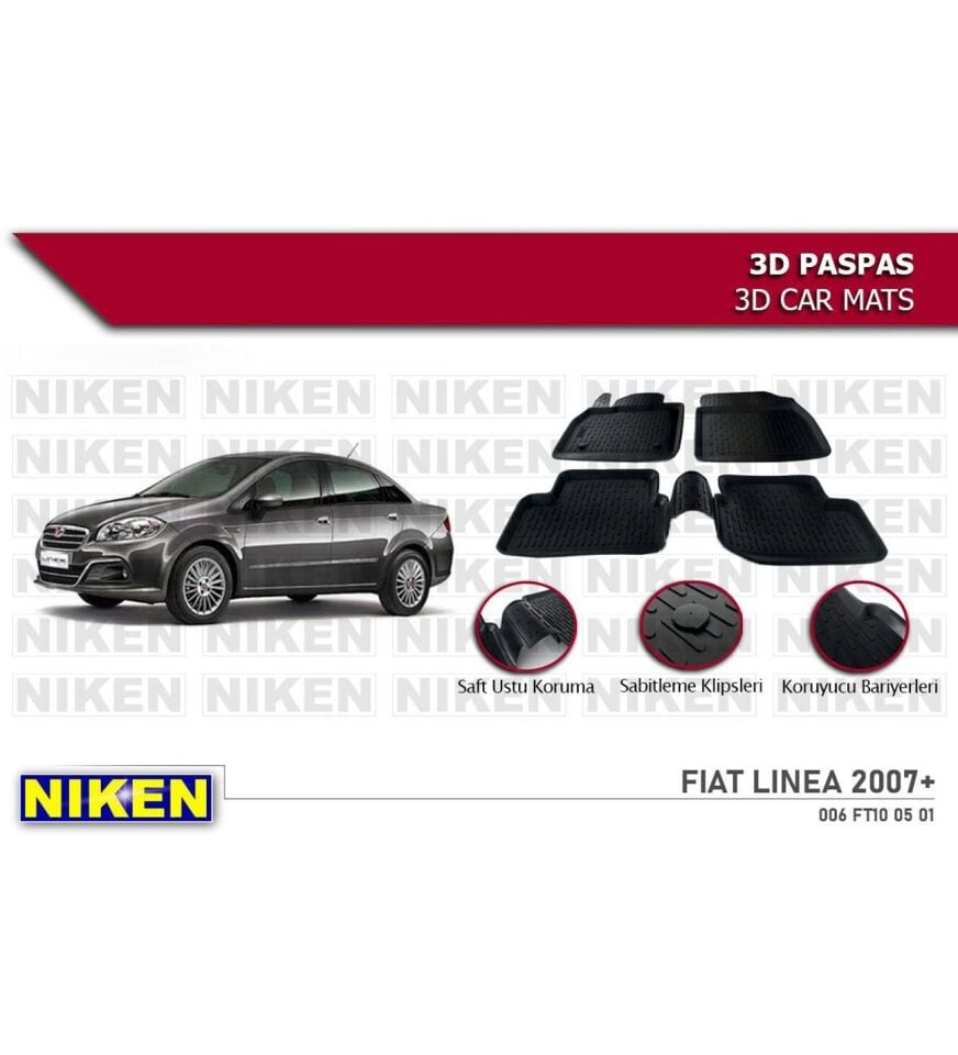 Fiat Linea Havuzlu 3D Paspas Niken Siyah 2007+ Sonrası
